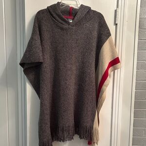 Roots hooded poncho fringed hem. Like new